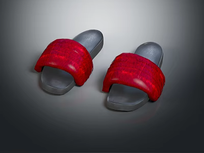 Red Textured Slippers with Gray Comfortable Soles for Daily Casual Wear 3d model