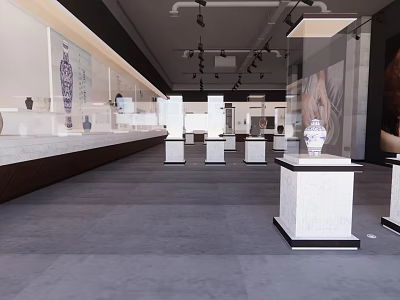 Cultural Center Interior Exhibition Hall Featuring Porcelain Vases Display Cases And Exhibition Stands 3d model