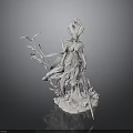 White Woman Sculpture With Flowing Attire Plant Elements And Sword