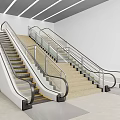 Modern Escalator Indoor Design With Glass Handrails Metal Railings And Up Down Movement