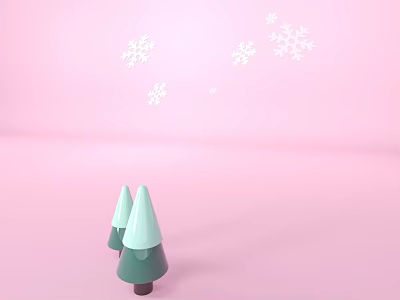 Green Christmas Trees Decorative Set With Snowflakes On Pink Background For Festive Home 3d model