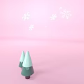 Green Christmas Trees Decorative Set With Snowflakes On Pink Background For Festive Home