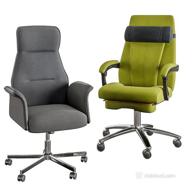Gray and Green Office Chairs Modern Ergonomic Upholstered with Armrests Swivel Base and Rolling Casters 3d model 