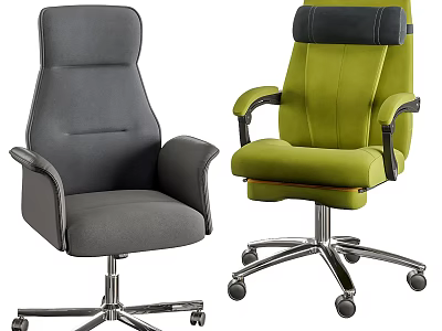 Gray and Green Office Chairs Modern Ergonomic Upholstered with Armrests Swivel Base and Rolling Casters 3d model