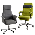 Gray and Green Office Chairs Modern Ergonomic Upholstered with Armrests Swivel Base and Rolling Casters
