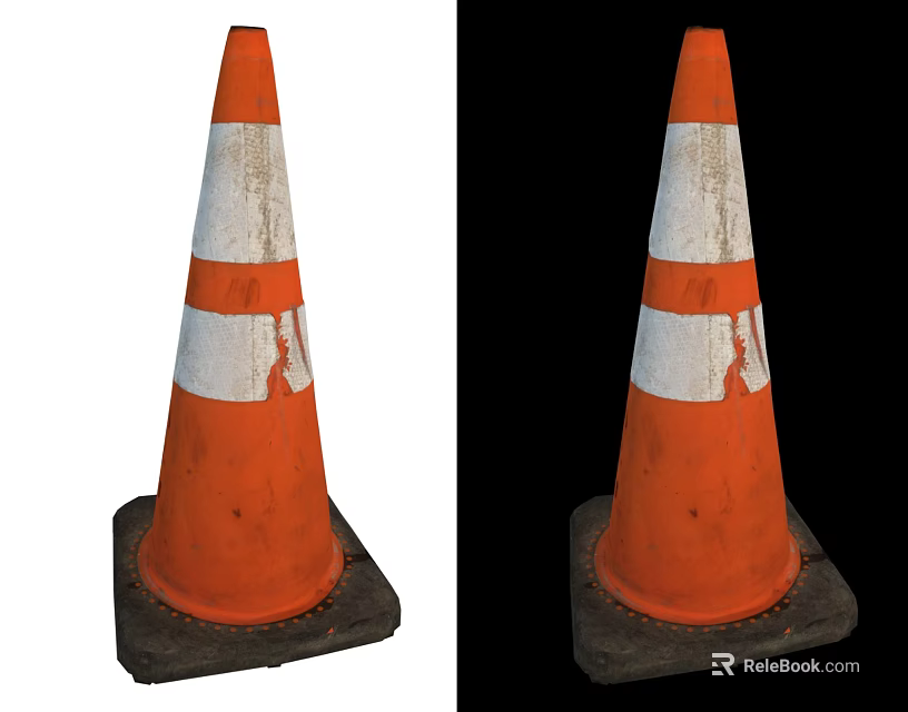 Used Road Traffic Safety Cones With Orange White Stripes And Black Base 3d model 
