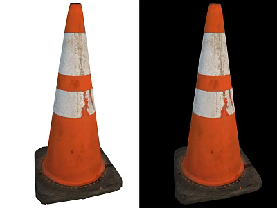 Used Road Traffic Safety Cones With Orange White Stripes And Black Base 3d model