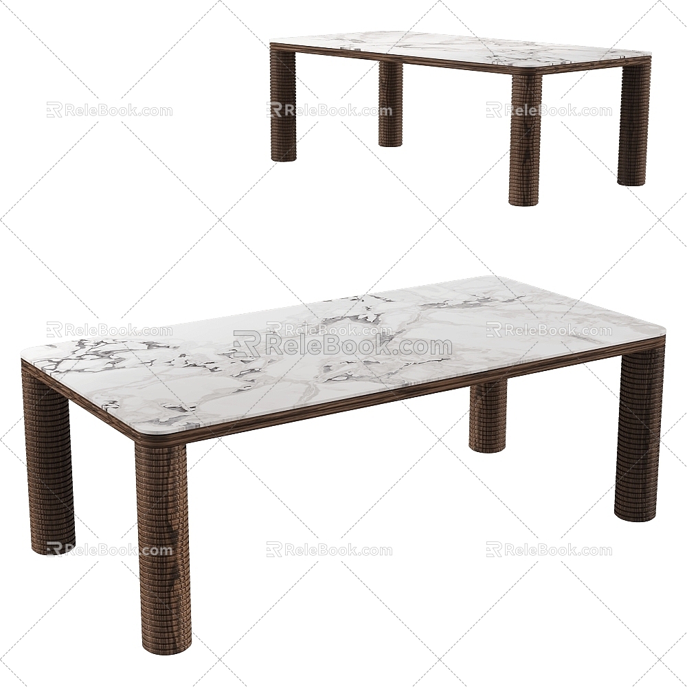 Porada Modern Italian Style Solid Wood Marble Dining Table Rock Board Dining Table Solid Wood Dining Table Long Dining Table 3d model