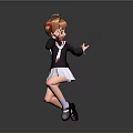 Anime Style Game Movie Character With Brown Short Hair Green Eyes And Dynamic Dancing Pose
