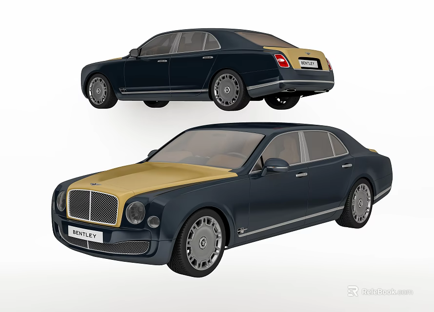 Luxury Navy Blue And Gold Sedan With Classic Design And Stylish Wheels 3d model 