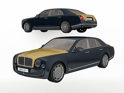 Luxury Navy Blue And Gold Sedan With Classic Design And Stylish Wheels 3d model
