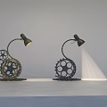 Vintage Industrial Floor Lamp with Gear Shaped Metal Base Adjustable Gooseneck and Warm Light Projection