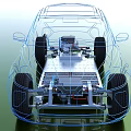 Electric Vehicle Wireframe Model Showing Chassis Structure And Battery Components
