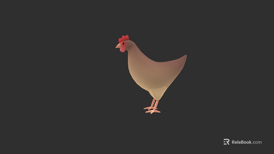 3D Rendered Chicken Model with Light Brown Feathers and Red Comb on Dark Background 3d model 