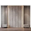 Modern Accent Wall With Vertical Slats Lighting And Side Cabinets 3d model