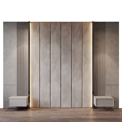 Modern Accent Wall With Vertical Slats Lighting And Side Cabinets 3d model