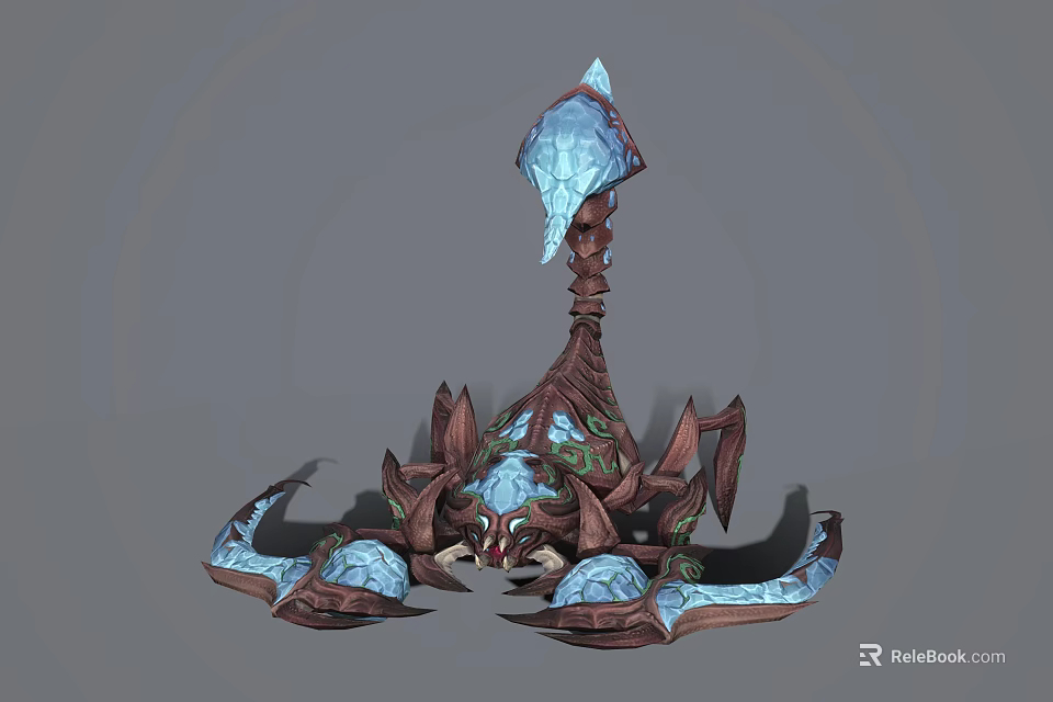 Mystical Fantasy Creature With Intricate Brown Body And Blue Crystal Appendages 3d model 