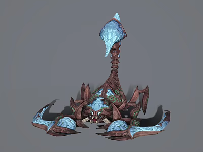Mystical Fantasy Creature With Intricate Brown Body And Blue Crystal Appendages 3d model
