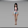 Human Female Character In Casual Outfit With Pink Top White Cardigan Blue Shorts And Sandals