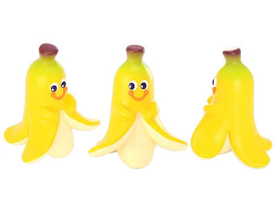 Three Cute Yellow Banana Toys With Smiling Faces And Cartoon Design 3d model