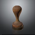 Brown Wooden Object With Rounded Top Tapering Body Circular Base And Natural Wood Grain