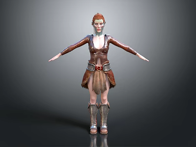 3D Female Character Model With Red Hair Leather Armor And Boots 3d model