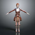 3D Female Character Model With Red Hair Leather Armor And Boots