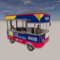 Colorful Mobile Commercial Food Cart With Burger Sign And Red Awning