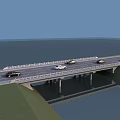 Scenic Landscape Bridge with Vehicles on Road Over Water and Green Surroundings