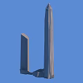 Modern Architectural Structures With Tall Spire And Shorter Rectangular Building On Blue Background 3d model