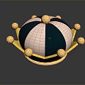 Stylish Green And White Striped Fabric Crown With Gold Ornaments And Base