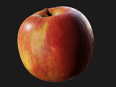 Fresh Red and Yellow Apple with Shiny Skin Isolated on Black Background 3d model
