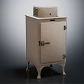 Vintage Beige Cabinet With Small Compressor Unit On Top Curved Legs And Metal Hinges Design