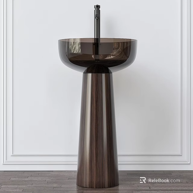 Modern Wooden Chandelier Design With Sleek Tall Base And White Wall Background 3d model 