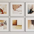 Six Modern Square Abstract Paintings With White Frames And Neutral Tones 3d model