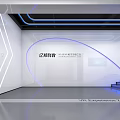 Futuristic Tech Exhibition Space Interior With Robot Displays 5G Signage And LED Lights