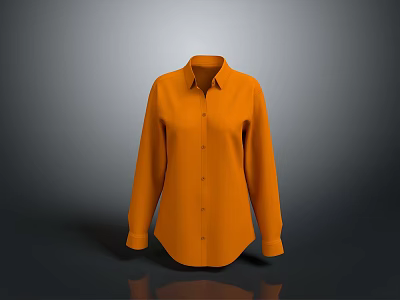 Stylish Orange Long Sleeve Button Down Shirt For Daily Casual Wear Outfits 3d model