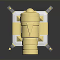 Golden Weapon with Cannon Barrel Design on Decorative Shiny Base and Detailed Metallic Structure