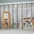 Modern Staircase in Glass Curtain Wall Building with Golden Frame and Indoor Plants
