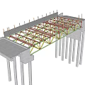 Bridge Structure Model Featuring Metal Framework Support Beams And Concrete Bases 3d model