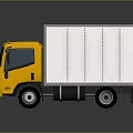Yellow Truck Cab Featuring White Cargo Box For Delivery Transportation Use