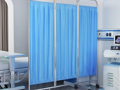 Three Panel Blue Medical Screen With Metal Frame For Hospital Use 3d model
