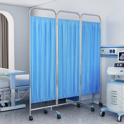 Three Panel Blue Medical Screen With Metal Frame For Hospital Use 3d model