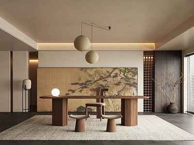 New Chinese Tea Room Tea Table and Chair Combination Chandelier 3d model