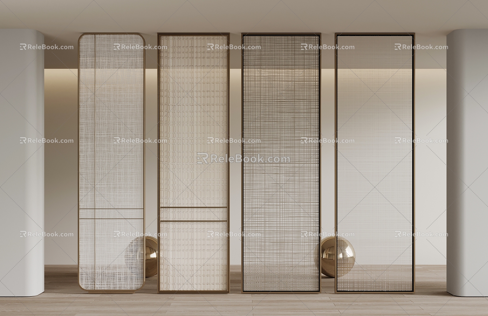 Metal frame wire-clamped glass partition 3d model