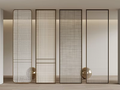 Modern Woven Room Dividers With Minimalist Design And Gold Decorative Balls In Interior Space 3d model