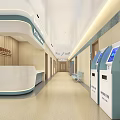 Modern Hospital Corridor With Nurse Station Health Examination Center And Waiting Chairs