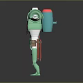 Green Robot Character With Red Head White Face Extended Arms Square Body