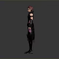3D Fantasy Character Creature With Red Hair Dark Outfit Long Boots And Wrist Guards