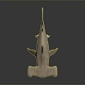 Detailed Hammerhead Shark 3D Model with Hammer Shaped Head and Dark Background Reflection 3d model